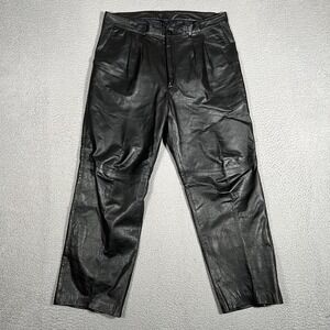 Scully Pants Mens 34x27 Black Genuine Leather Relaxed Baggy Fit Cowboy Western